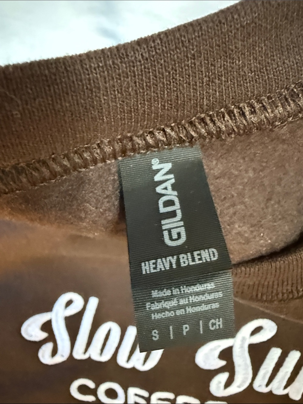 Slow Sunday Coffee Club Sweatshirt - Brown with White Embroidered Text Size S - Picture 2 of 5